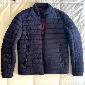 NWOT Zara men’s faux suede puffer jacket Large Navy